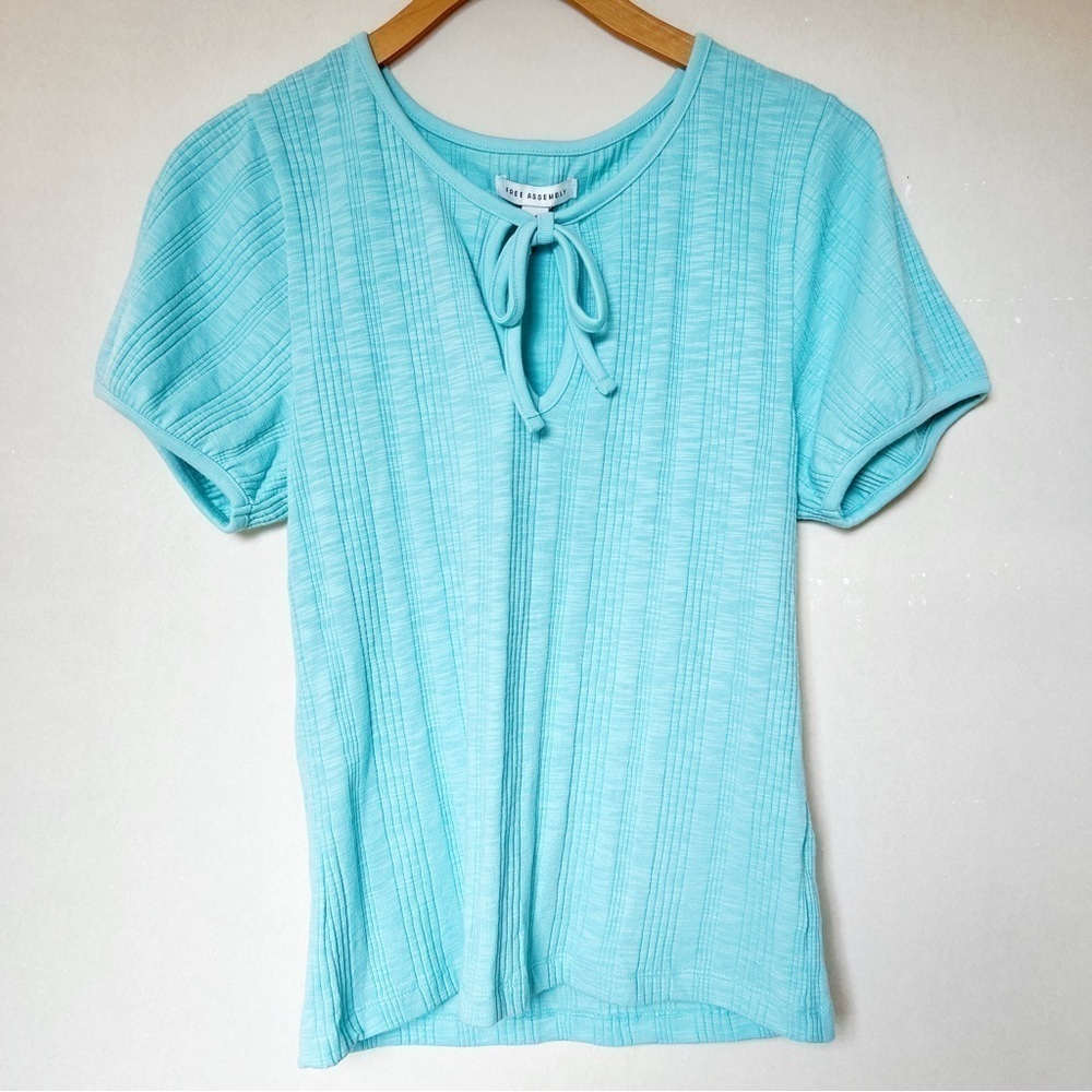 Free Assembly Blue Short Sleeve Blouse